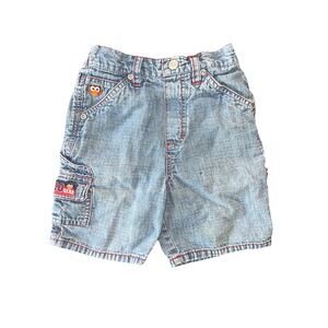 Vintage 2002 Sesame Street Elmo Gear Cargo Shorts 4T Ramie Cotton Denim Y2K